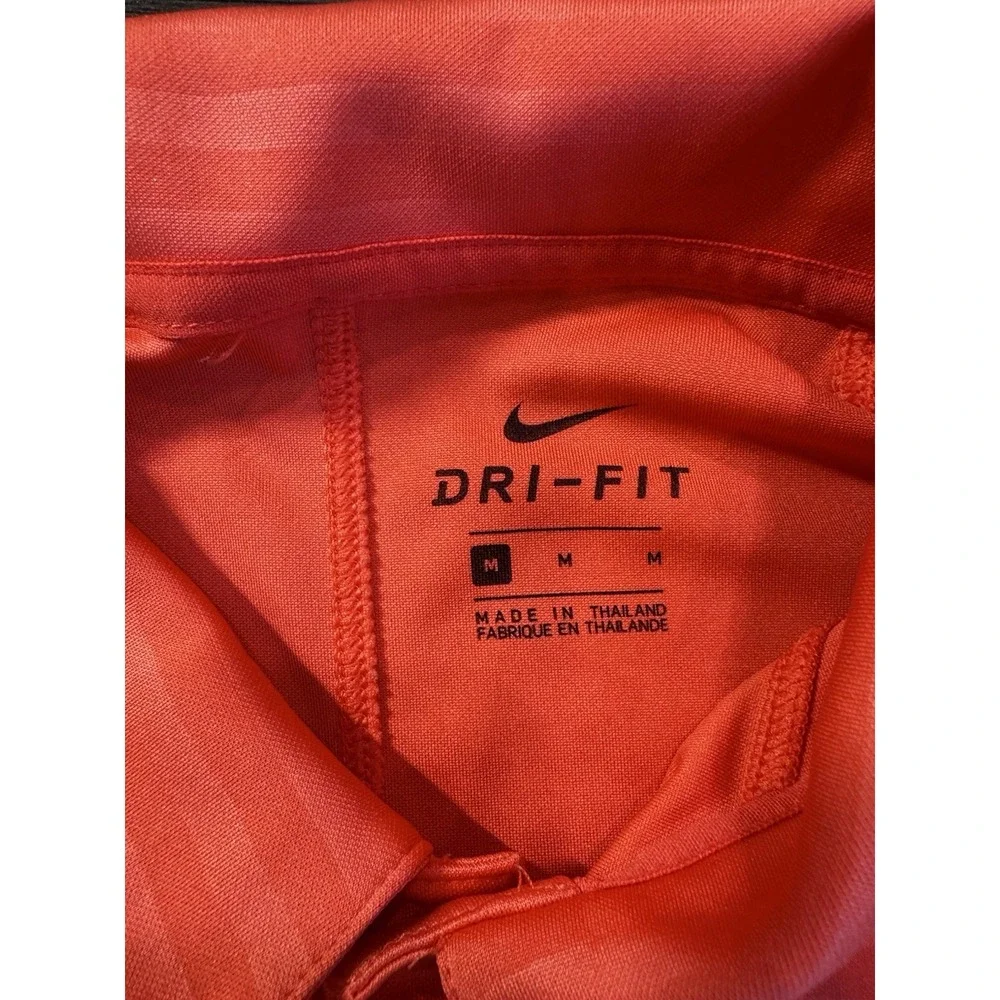 Nike Dri-Fit Essential Mens M Polo Short Sleeve Orange Striped Shirt 929102-816